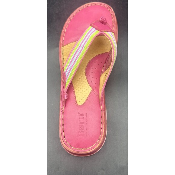 BORN Women’s PINK Leather w/ Stripes FlipFlop Slip On Flat Sandals Sz 8-8.5 - Picture 10 of 15